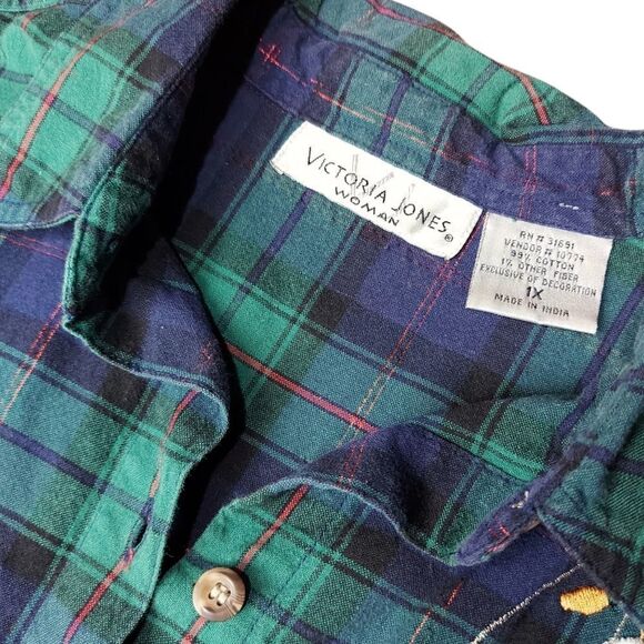 Vintage Victoria Jones Plaid Button Down – Blue/Green Snowman Print - Picture 5 of 9